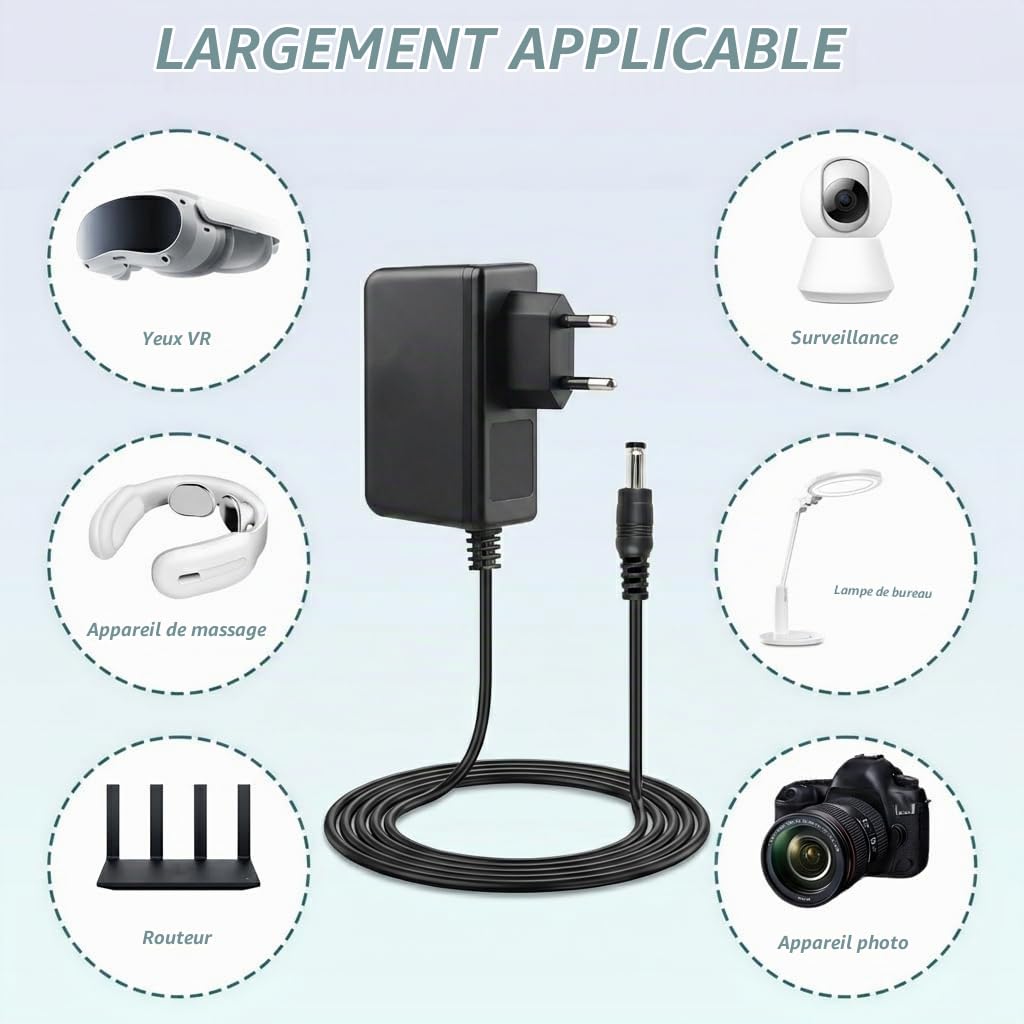 Adaptateur Secteur Universel 12V 3A 36W AC-DC – Chargeur 12V pour LED, Caméras, Routeurs, Haut-Parleurs, Systèmes Téléphoniques, avec Protection Surtension, Court-Circuit, Surchauffe