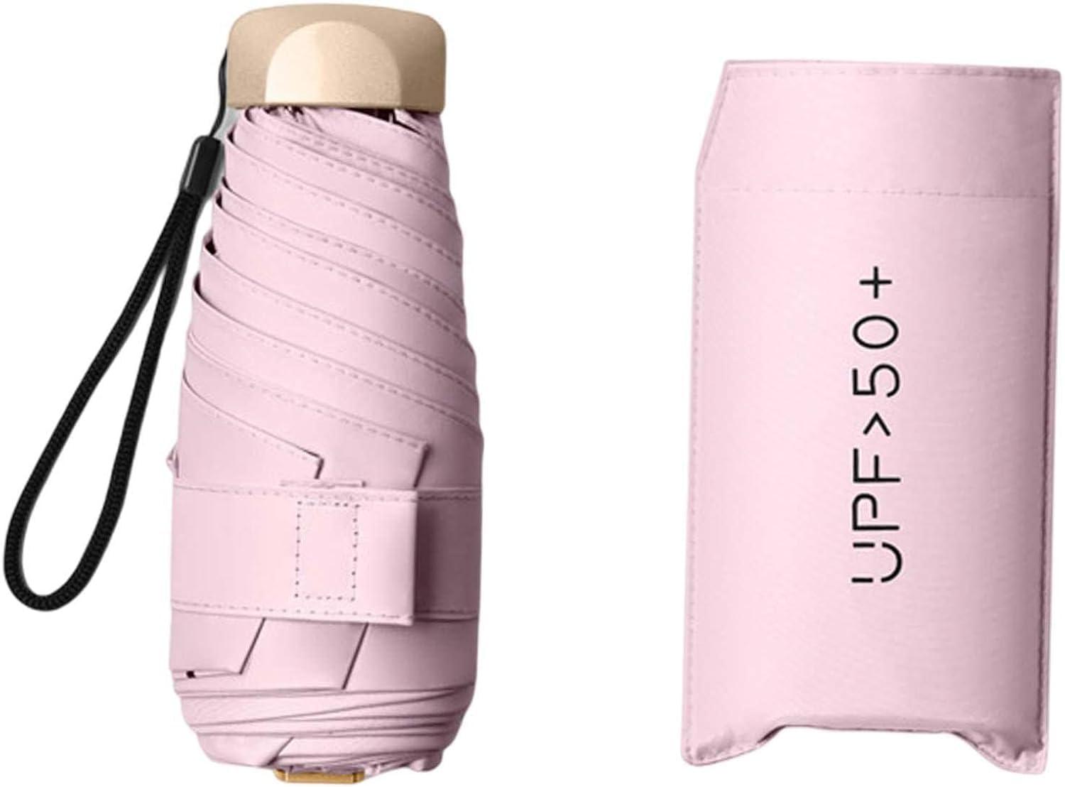 Chencunquangod Light Pink Travel Parasol Mini Windproof Folding Umbrella, Compact Umbrella Uv Protection Lightweight Reinforced Umbrella (Light Pink)