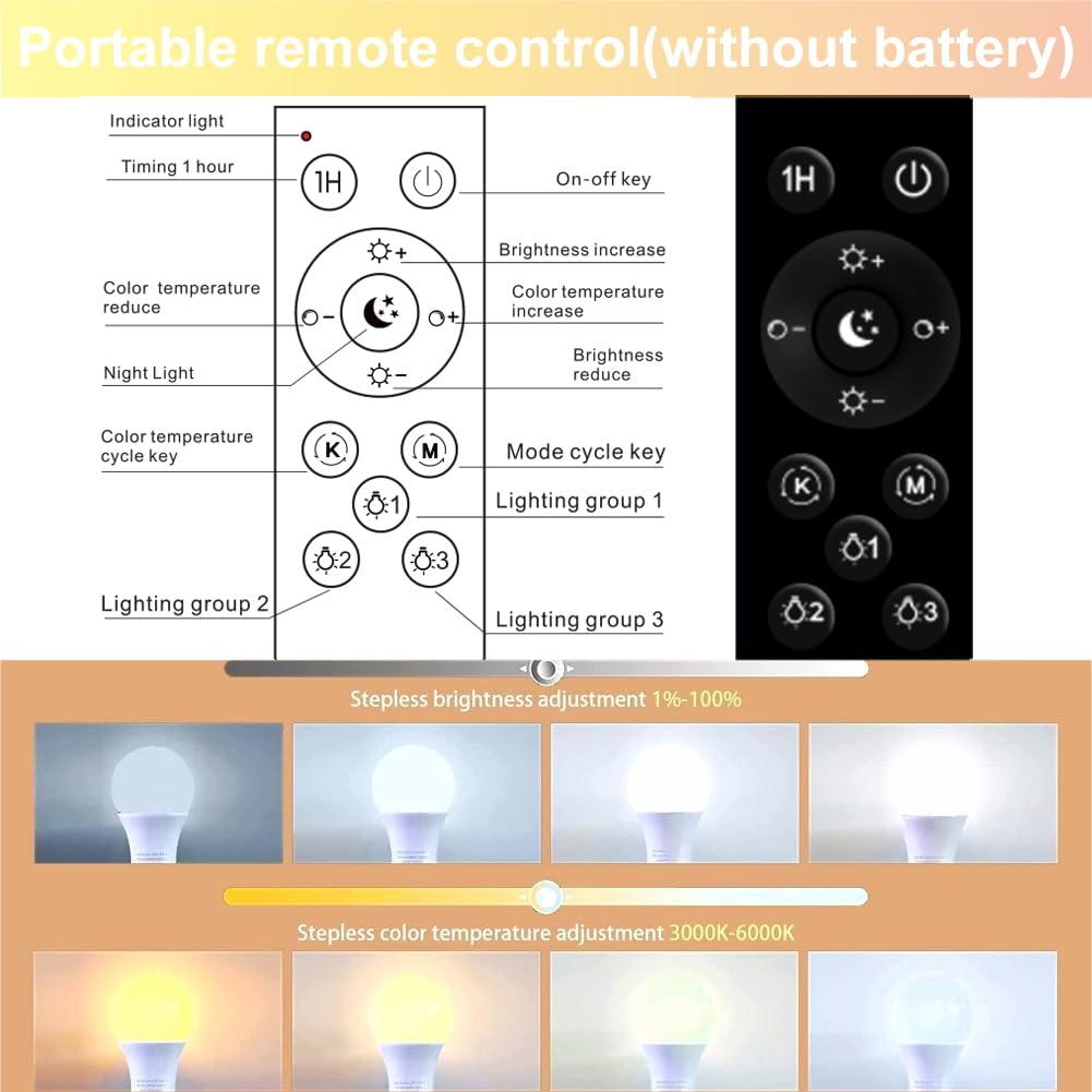 GRV 12W A60 LED ampoule intelligente avec une télécommande 2.4GHz,Dimmable 2700K-6500K,1000LM,base E27, Restaurant Lampe,1 télécommande et 3 ampoule