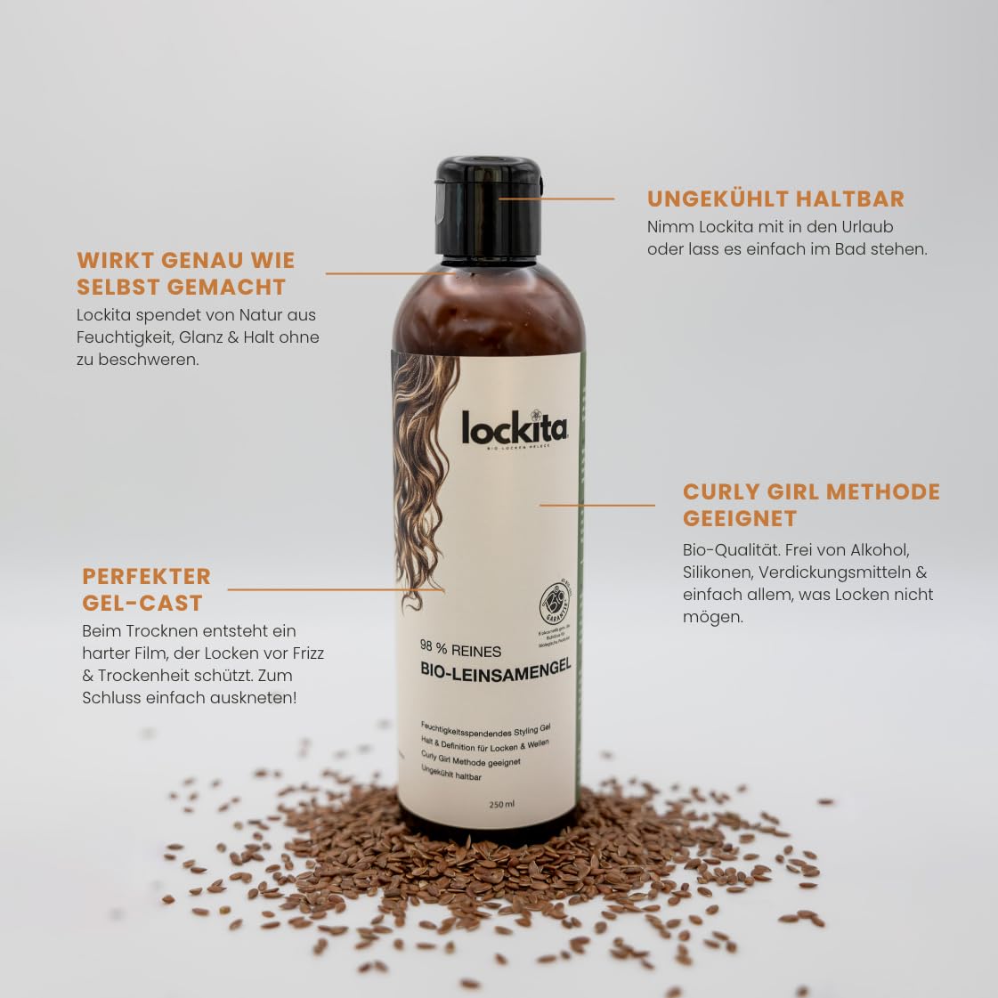 98% reines Leinsamengel für Haare & Locken- Anti Frizz Lockengel Naturlocken – Scrunch Gel - Curl Gel – Bio Styling Gel – ohne Silikone – Curly Girl Methode geeignet