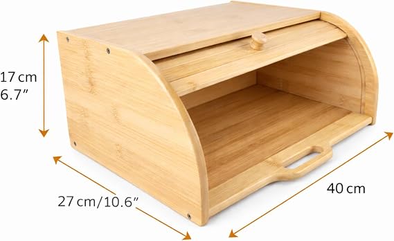 Bamboo Bread Bin - Elegant Bread Bins for Kitchen Storage, Corner Bread Bin with Roll-Top Lid, Natural Bamboo Finish, Large Capacity, Ideal for Modern and Traditional Kitchens