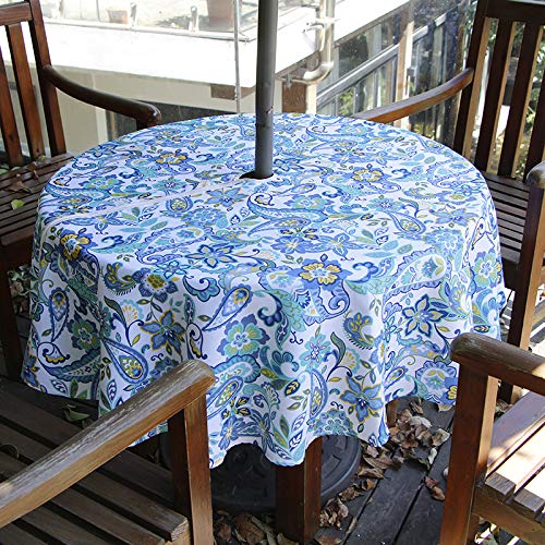 Image of EHouseHome Outdoor Indoor 70inch Round Tablecloth with Umbrella Hole and Zipper, Waterproof Zippered Patio Table Cloths, Spring /Summer Table Covers for Backyard Circular Table /BBQs /Picnic
