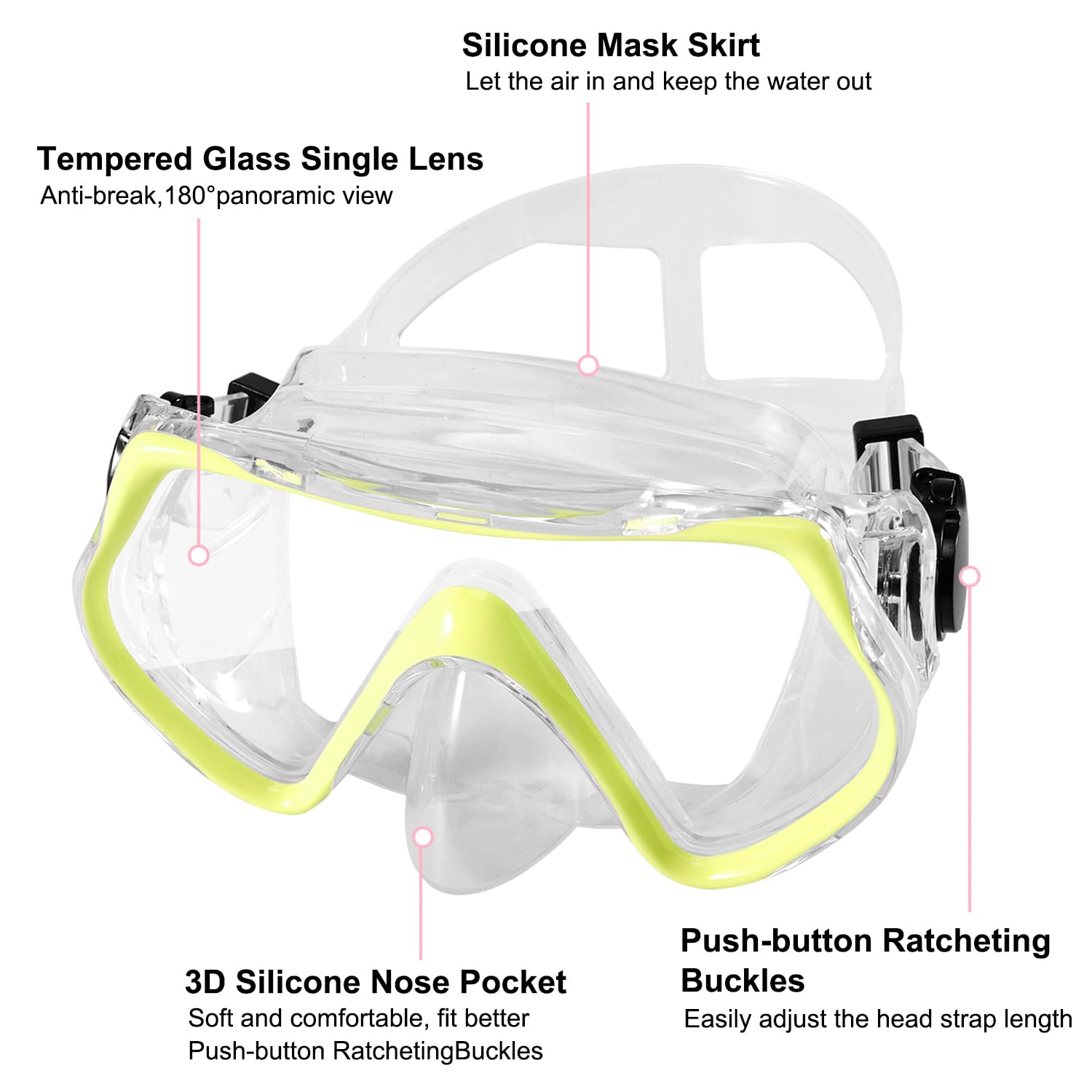 APLOS Masque Plongée Adulte-Masque Tuba Anti-Buée Champ de Vision Panoramique Anti-Fuite Masque Snorkeling Adulte et Tuba pour la Plongée en Apnée, la Plongée en Apnée, la Natation