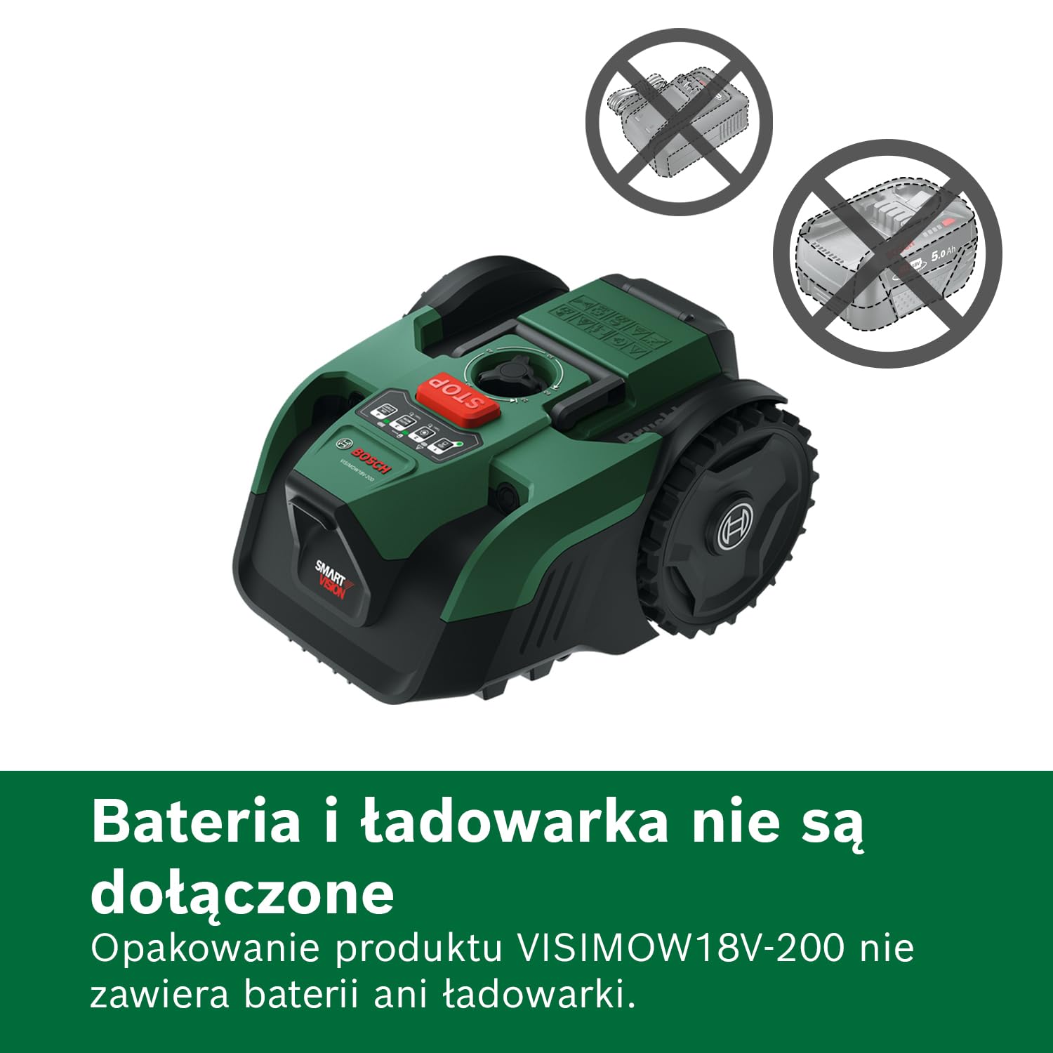 Bosch Akumulatorowy robot koszący VISIMOW18V-200 (do trawników o powierzchni do 200 m², szerokość cięcia: 18 cm, wysokość cięcia: 20 – 60 mm, bez akumulatora)