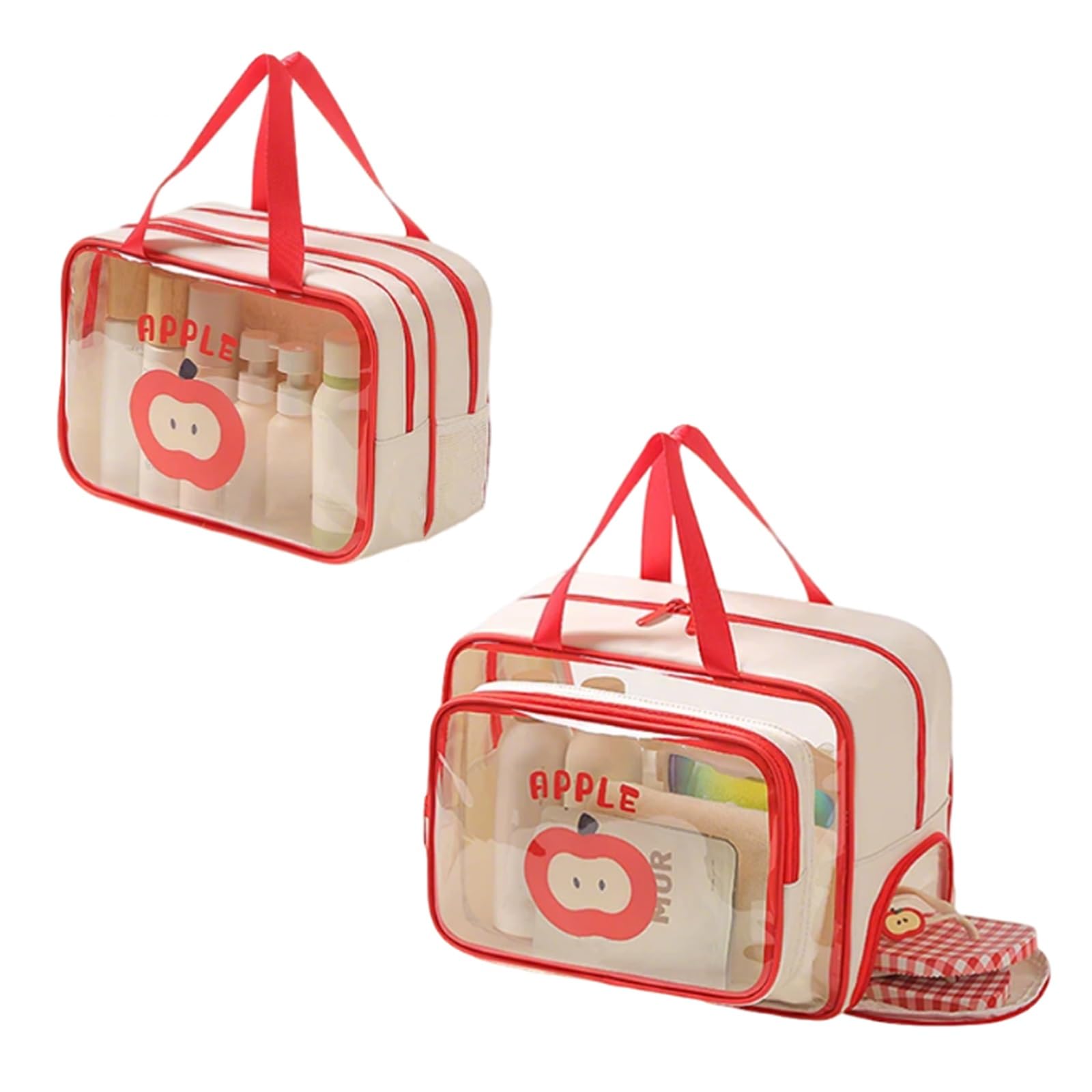 Beauty Case per Organizzare Cosmetici Oggetti Personali con Scomparti, Beauty Case da Viaggio con Supporto, Comoda Maniglia, Separazione tra Asciutto Bagnato, Articoli Toilette(Red)