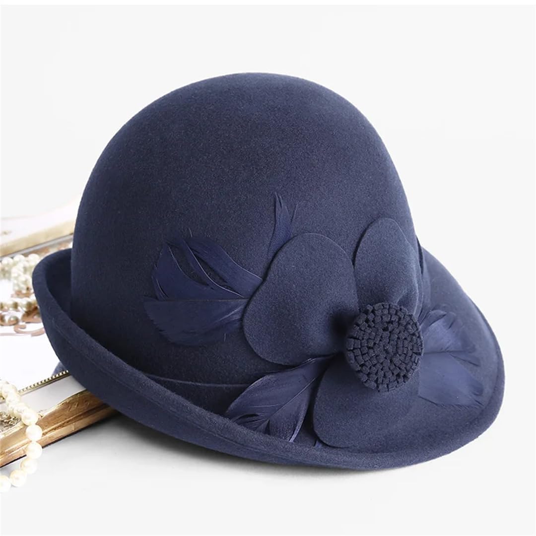 Fedora Berretto Cappello di Lana Donna Fiore Cloche Cap Lady Feltro Fedora