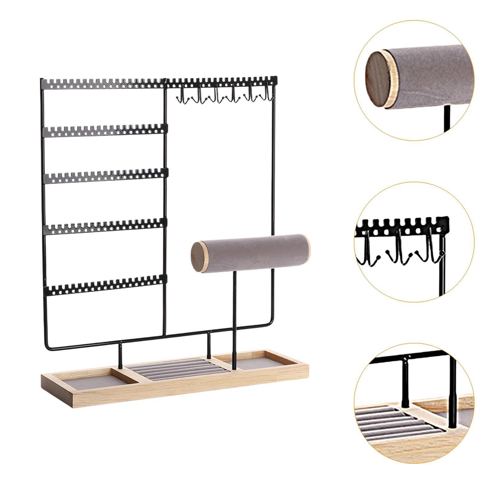 Espositore per Gioielli Multistrato per Bracciali E Anelli, con Vassoio in Legno, Porta Orecchini, per Ufficio, Camera da Letto, Nero