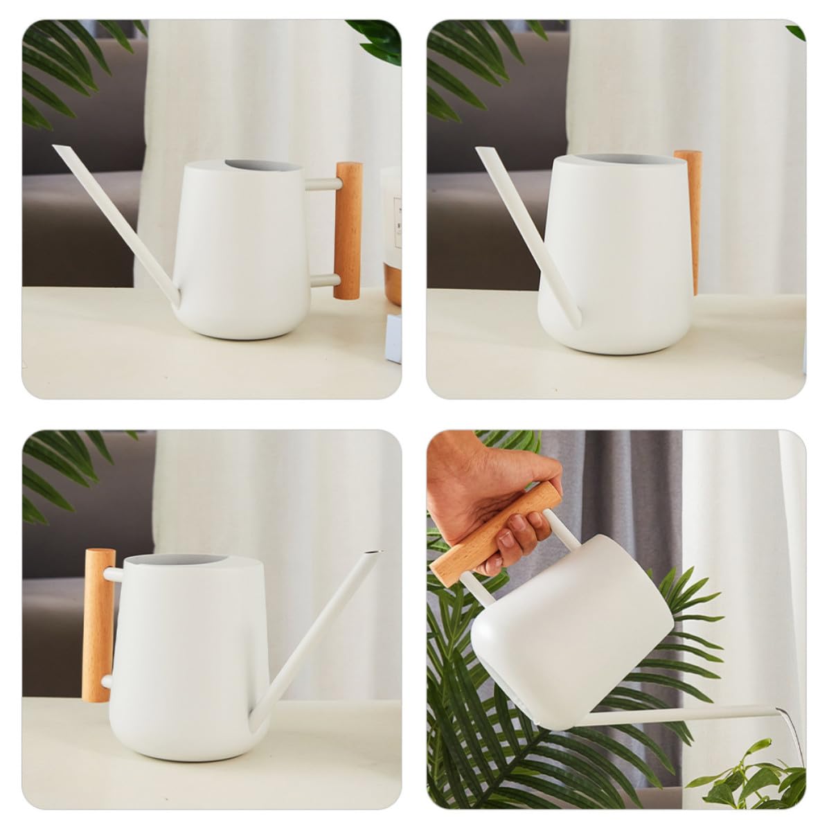 HOMSFOU Regadera Pequeña de Hierro Mango de Madera, Capacidad 900ml, Diseño Fácil de Agarrar y Apertura Amplia para Plantas de Interior y Exterior