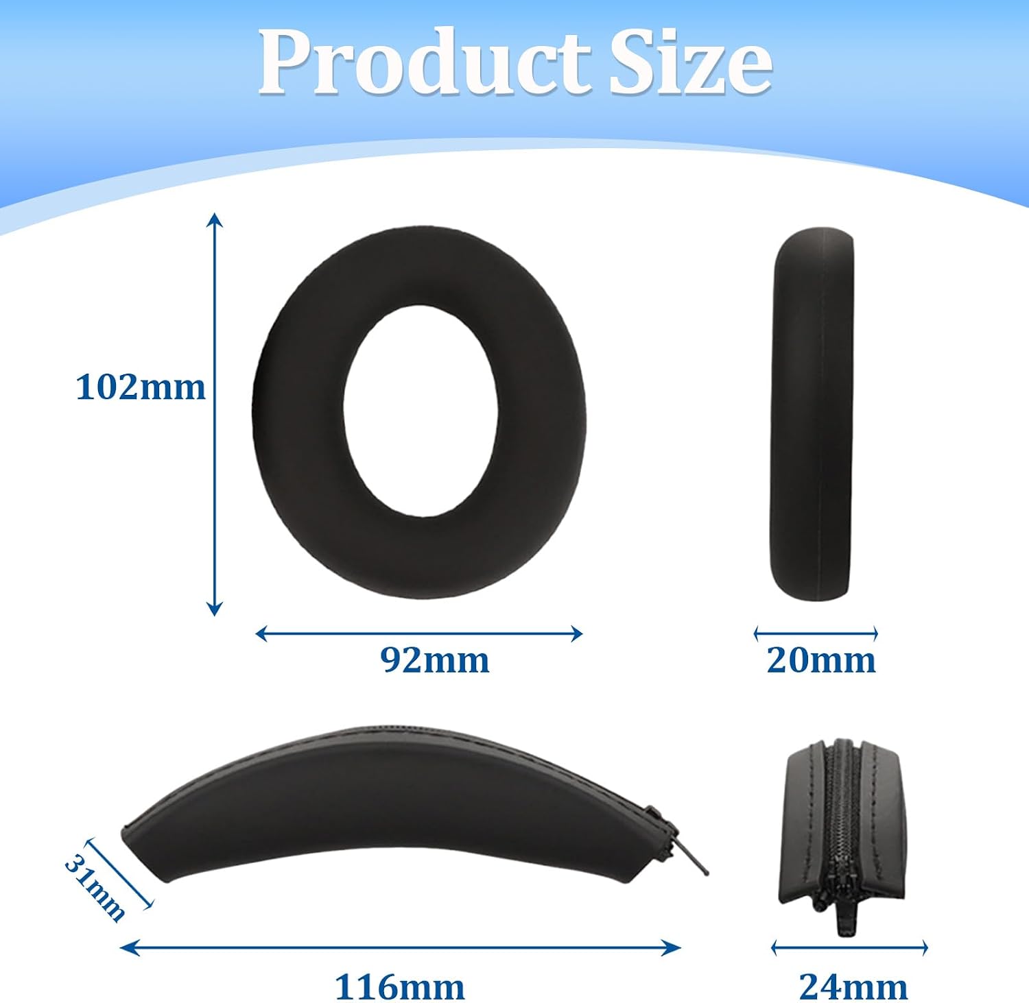 Silicone Sweat Ear Covers Headband Cover for Anker Space Q45 Headphones Accessories, Soft Earpad Covers Case Cover Protector Sweatproof & Easy to Clean (Black) image 3