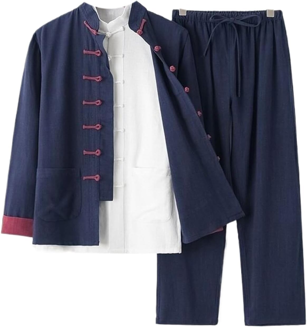 Men's Linen Blend Tang Suit Traditional Hanfu Jacket Set