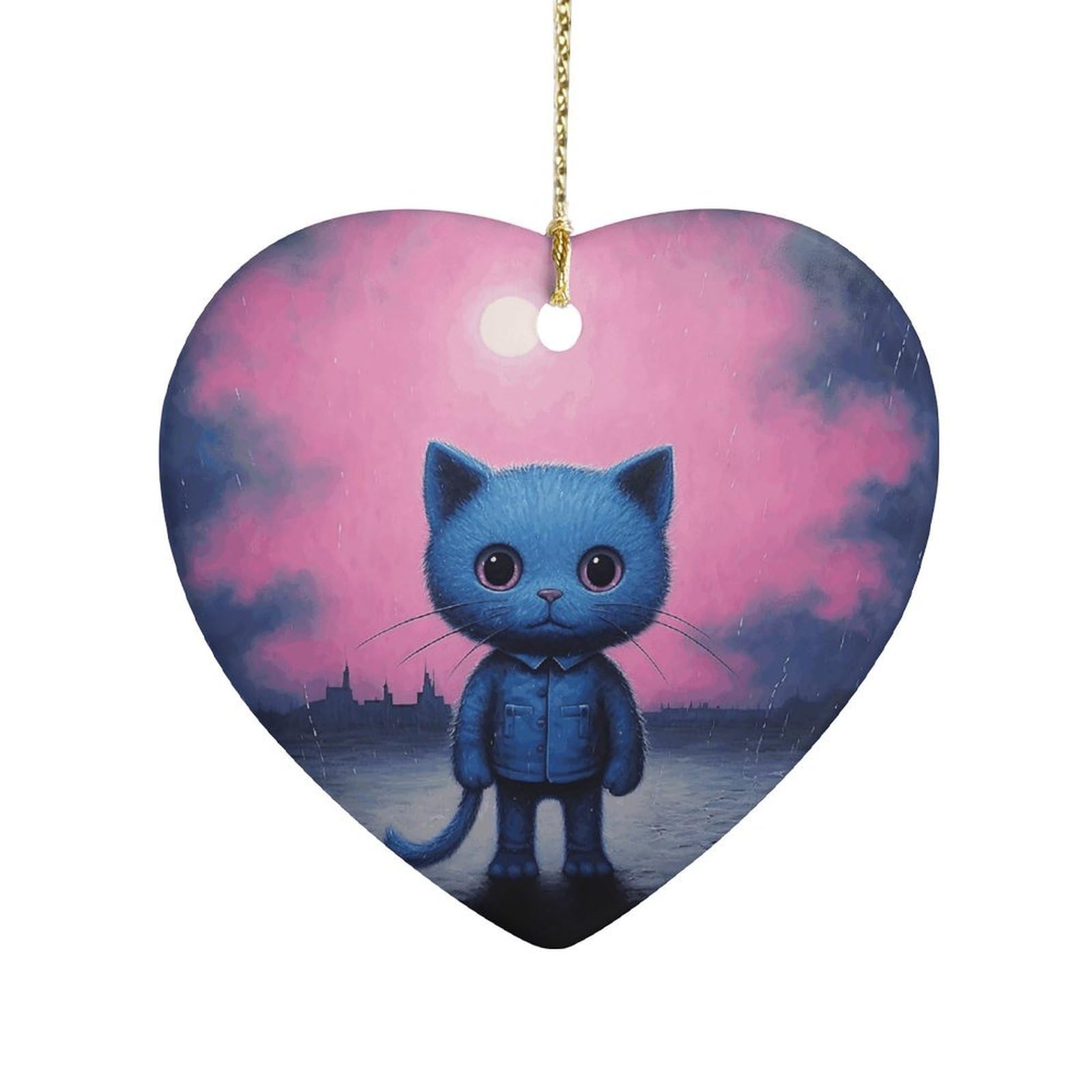 Fekiloot Style Dark Blue Cat Ceramic Ornament Home Decor Keepsake