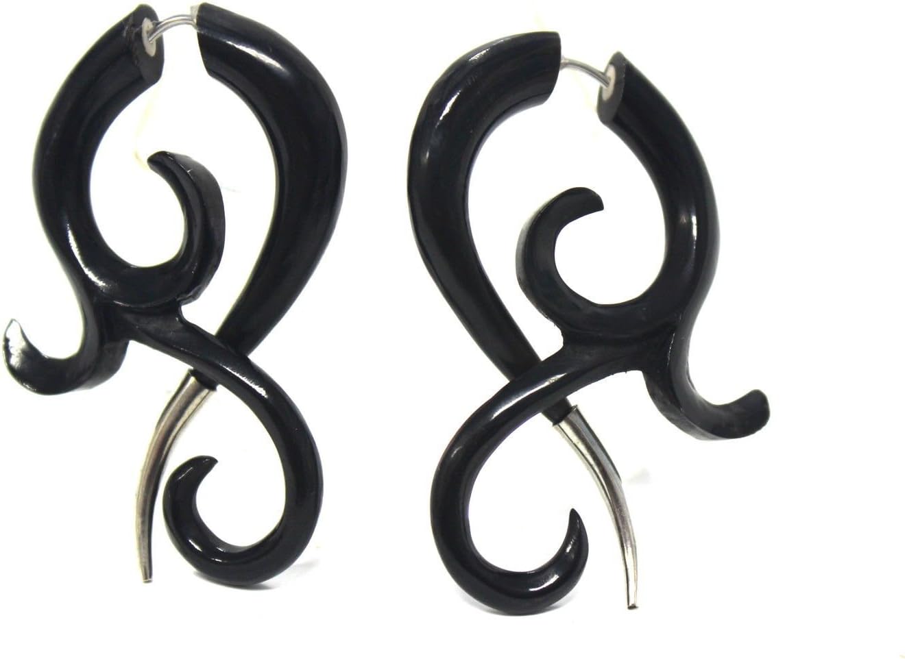 Tribal Shack Black Horn Fake Gauges Earrings Tribal Style Hand Carved Black horn