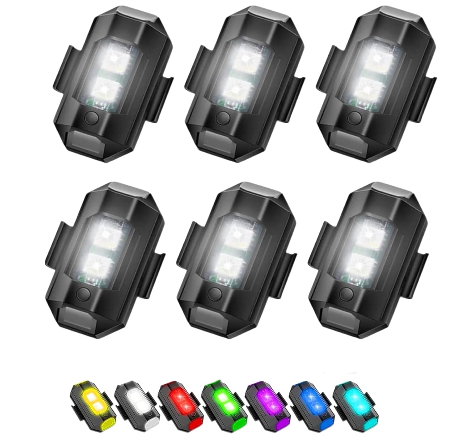 6 Pack | Luz Estroboscópica LED para Vuelo Nocturno Drones | 7 Colores y 7 Modos | Luz Anticolisión Recargable | IP68 A Prueba de Agua | Compatible con DJI Mini 4 Pro, Avata 2, Mini 4K, Air 3, Mavic 3