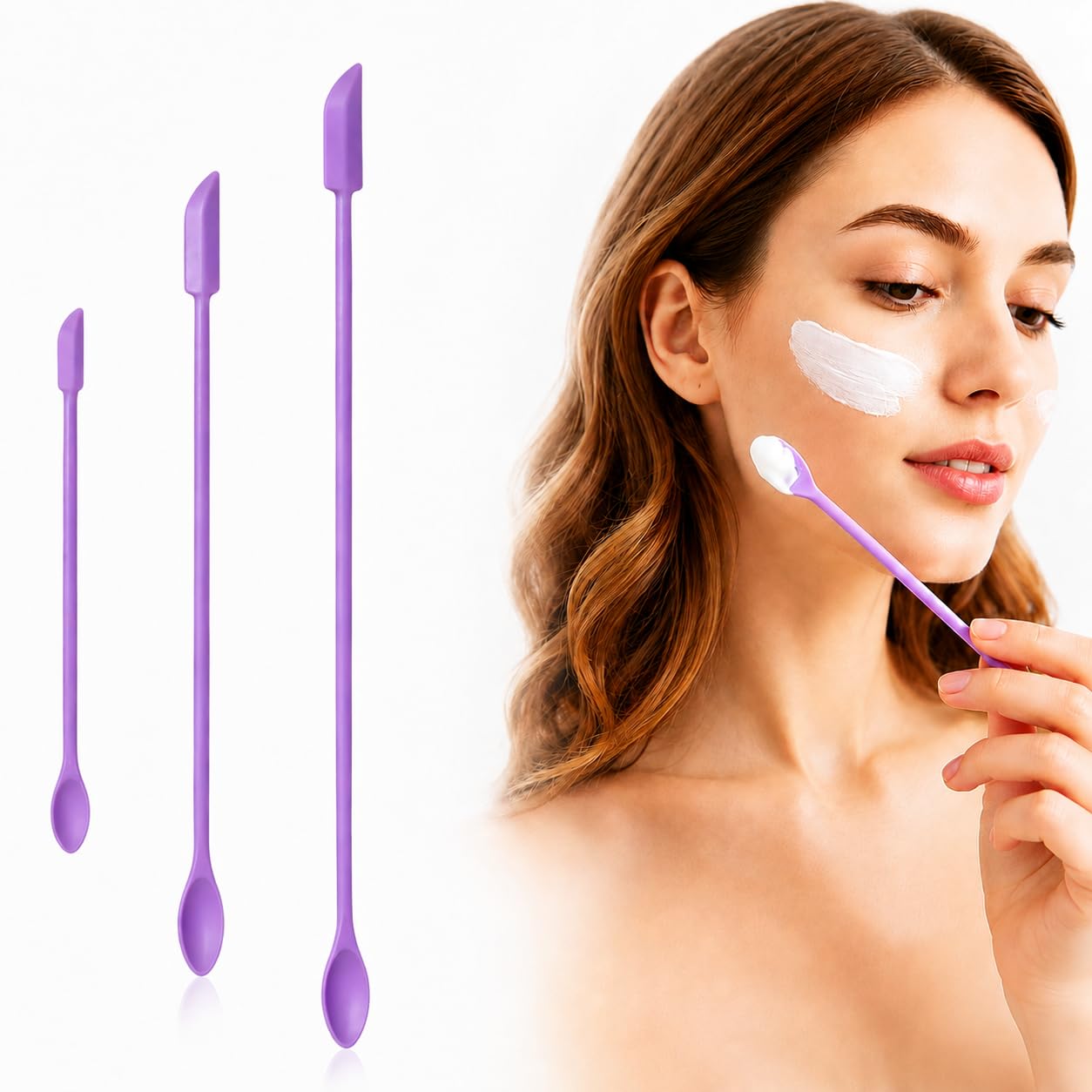 3PCS Silicone Makeup Spatula Mini Cosmetic Scoop Beauty Applicator Tool for Foundation Cream Skincare Lotion Jar Scraper Bottle Cleaning Jar Spatula Makeup Tool Set Small Silicone Scraper