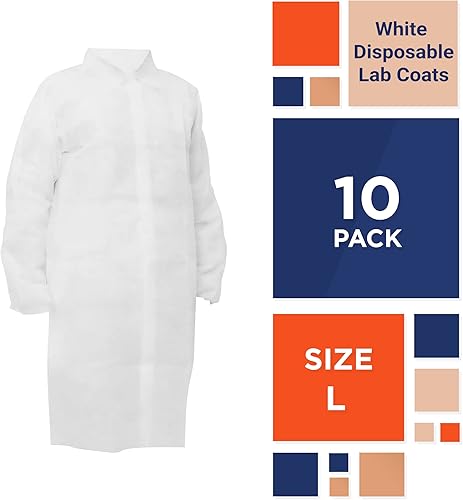 Miniatura 2 de EZGOODZ Abrigo de laboratorio desechable blanco grande, paquete de 10 abrigos de laboratorio desechables para adultos, abrigo de laboratorio de