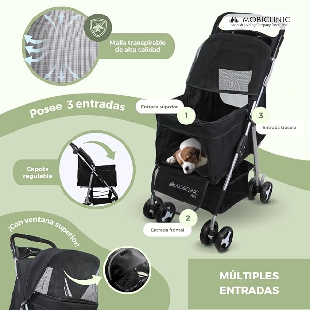 Foto 4 de 8 de Mobiclinic® pets, Carrito para perros plegable, Ideal pequeños y senior, Zuma, Hasta 15 kg