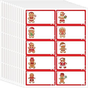 300pcs Christmas Address Labels Gingerbread Man Gift Tags Printable Mailing Labels Matching with Laser and Ink Jet Printer for Xmas Package Envelope Card Home Office