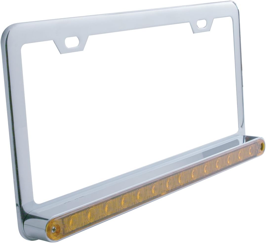 United Pacific Chrome License Plate Frame w/ 14 LED 12" Light Bar - Amber LED/Amber Lens,39743
