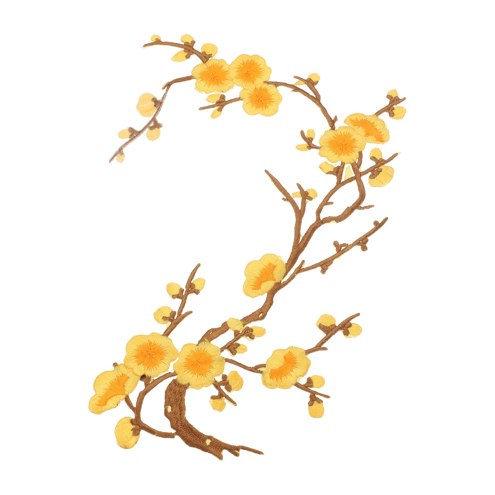 sourcing map Plum Blossom Iron-on Patches, Flower Embroidery Appliques Sew on Patch Decoration Applique for Holes Jeans Dress Backpack Hats DIY Clothes, Yellow/Coffee