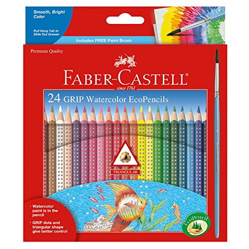 Faber-Castell Grip Watercolor EcoPencils | 24 Watercolor Pencil Set with Brush | Draw, Blend & Paint | Kids Art Set, Art Supplies for Kids | Beginner Kit (Ages 5+) by Faber-Castell - Used condition - US$8.94
