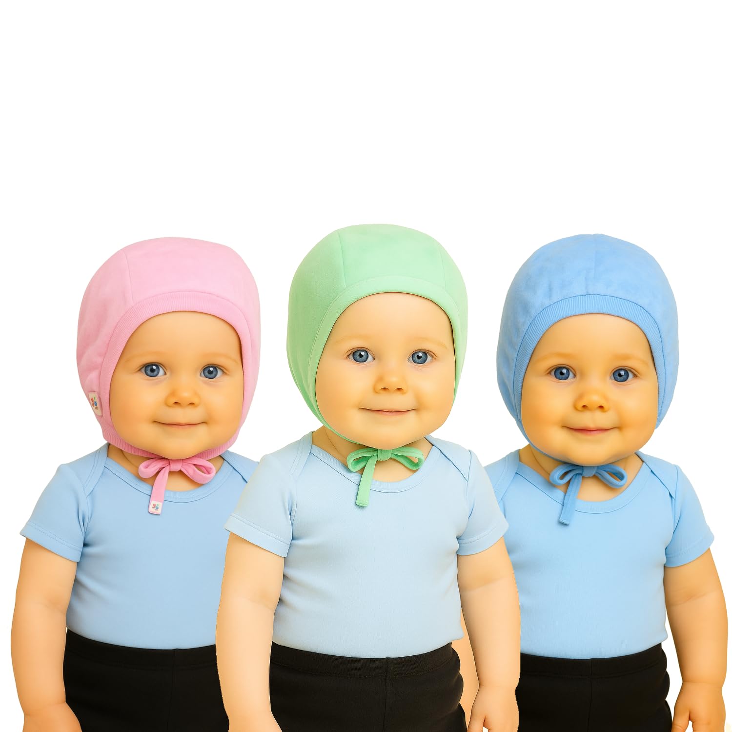 Presents Newborn Kids Unisex Cozy Baby Cap Cotton Hosiery Caps Double Layer Caps with Chin Tie Winter Wear Woolen Caps(Pack of 3).-picture-11