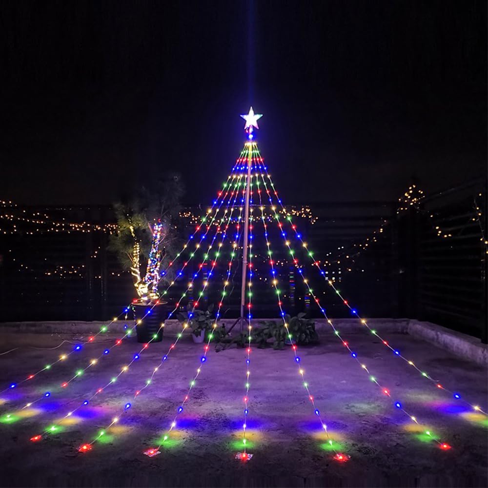 OHMG Guirlande Lumineuse Sapin de Noël avec Etoile,3.5M*9 USB Rideau Lumineux Intérieur/Extérieur,8 Modes Dimmable avec Télécommande,Etanche Guirlande LED Decoration de Mariage,Fenêtre (2)