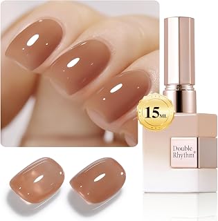 Double Rhythm 0.50 OZ Translucent Gel Polish Same Color Same Bottle Sheer Pastel Neutral Natural Milky 15 ML Jelly UV Nail Art DIY at Home (Light Brown-A1529)