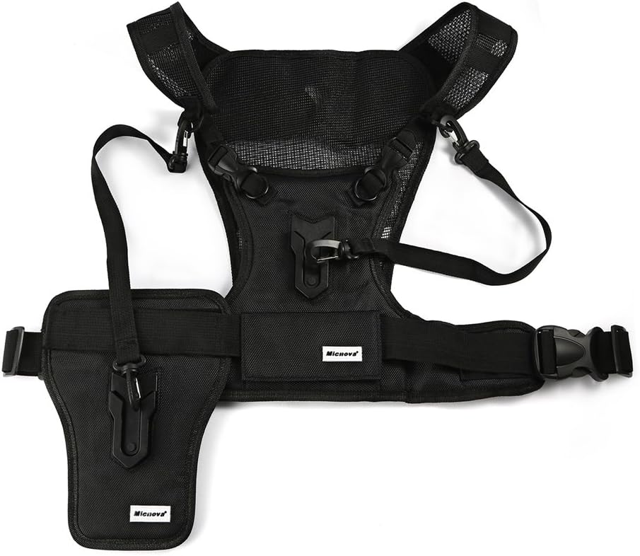 Ahece multi-function vest. dual camera vest. Dual bearing photographer. top Chest harness carrier. Harness vest, universal carrying vest, mount Photo vest for canon, Nikon, Sony DSLR Cameras, 2 cameras.