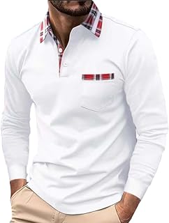 Polo para hombre, color negro, manga larga, corte ajustado, camiseta de verano, camiseta de trabajo, ligera, monocolor, con bolsillo en el pecho, camiseta de ocio transpirable, camiseta deportiva