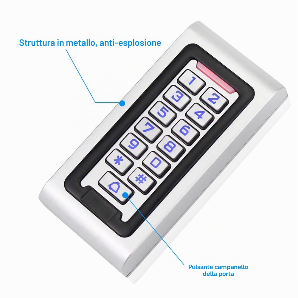 Tastiera di controllo accessi TP68 impermeabile 125KHz RFID tastiera in metallo, 2000 utenti, retroilluminazione, sistema di controllo accessi adatto per appartamenti, ville, magazzini aziendali