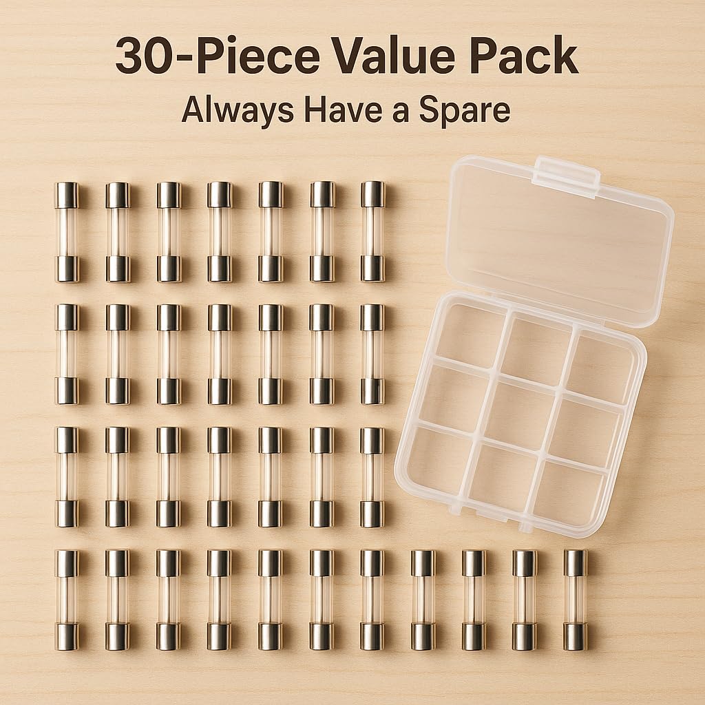 10A 250V Fast-Blow Glass Fuses, 30PCS 5x20mm 10 amp Electronic Fuses Replacement for Christmas Lights, Appliances & Electronics - 0.2x0.78 Inch (10A)