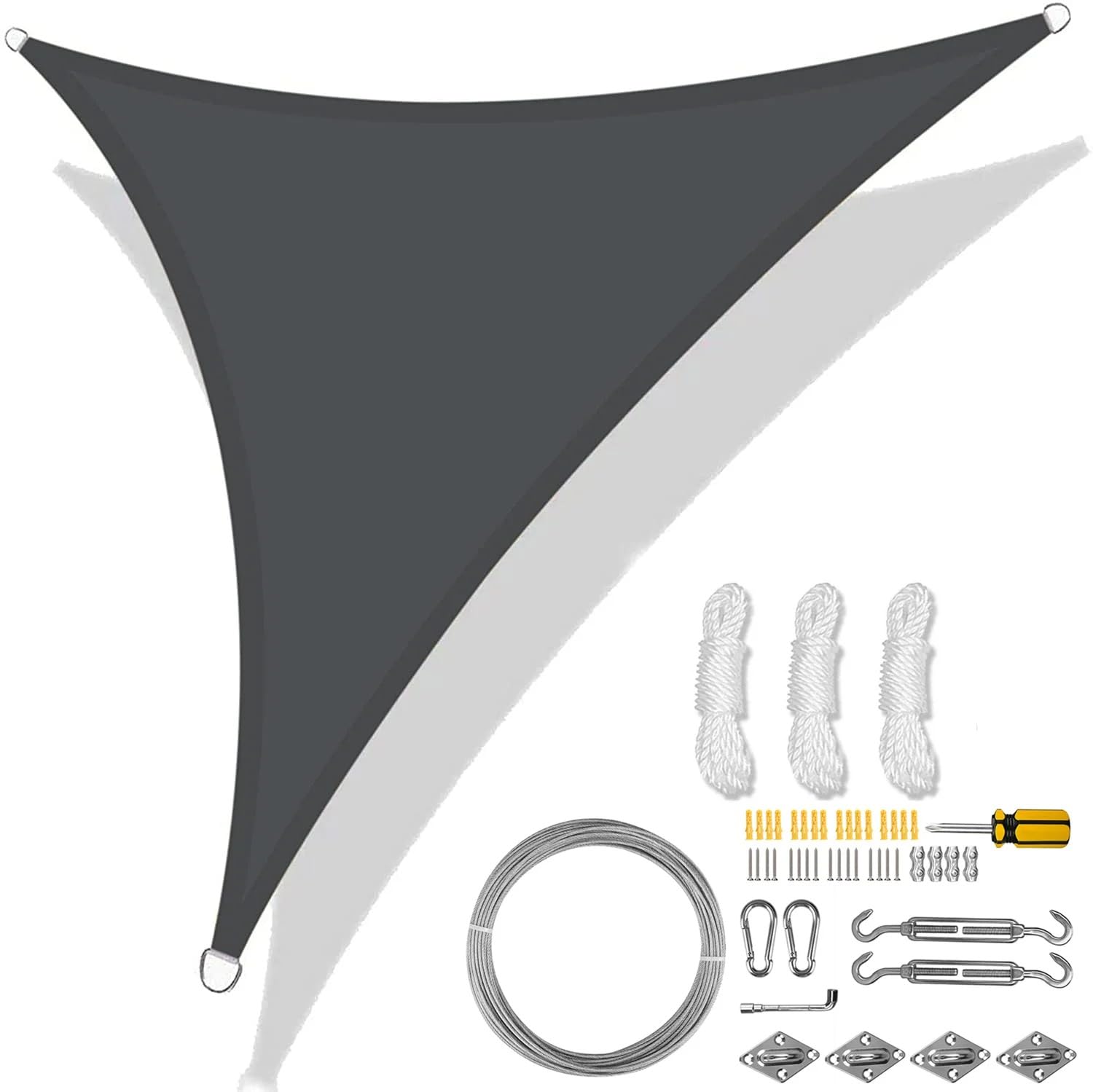 Voile d'ombrage triangulaire imperméable 5x5x5 m gris pour protéger la terrasse des pluies et UV