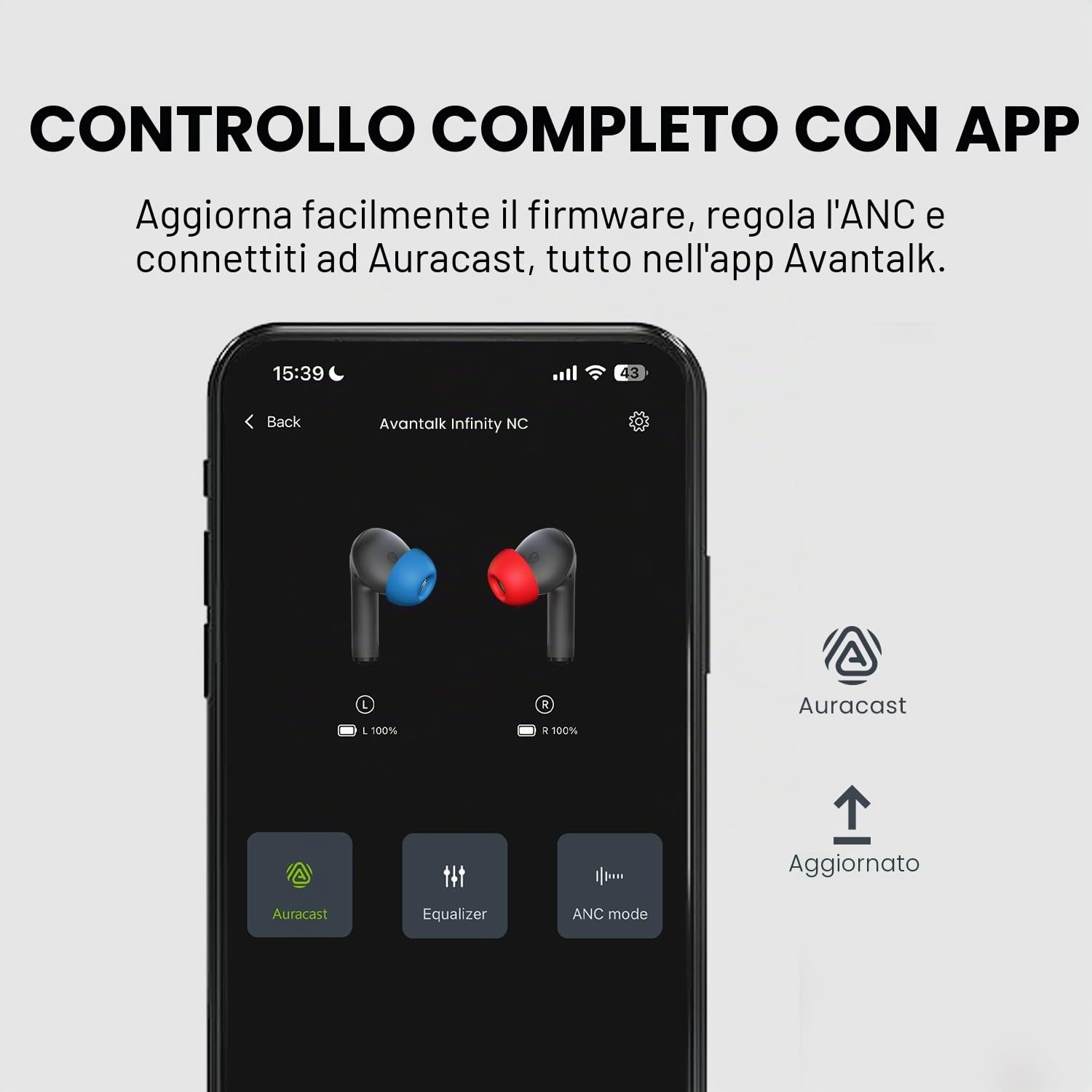 Avantalk Infinity NC – Auracast & LE Audio Auricolari Bluetooth Con Cancellazione Attiva Del Rumore, aptX Adaptive, Audio A Bassa Latenza, App EQ, Chiamate Vocali Nitide, Per TV, Smartphone E PC