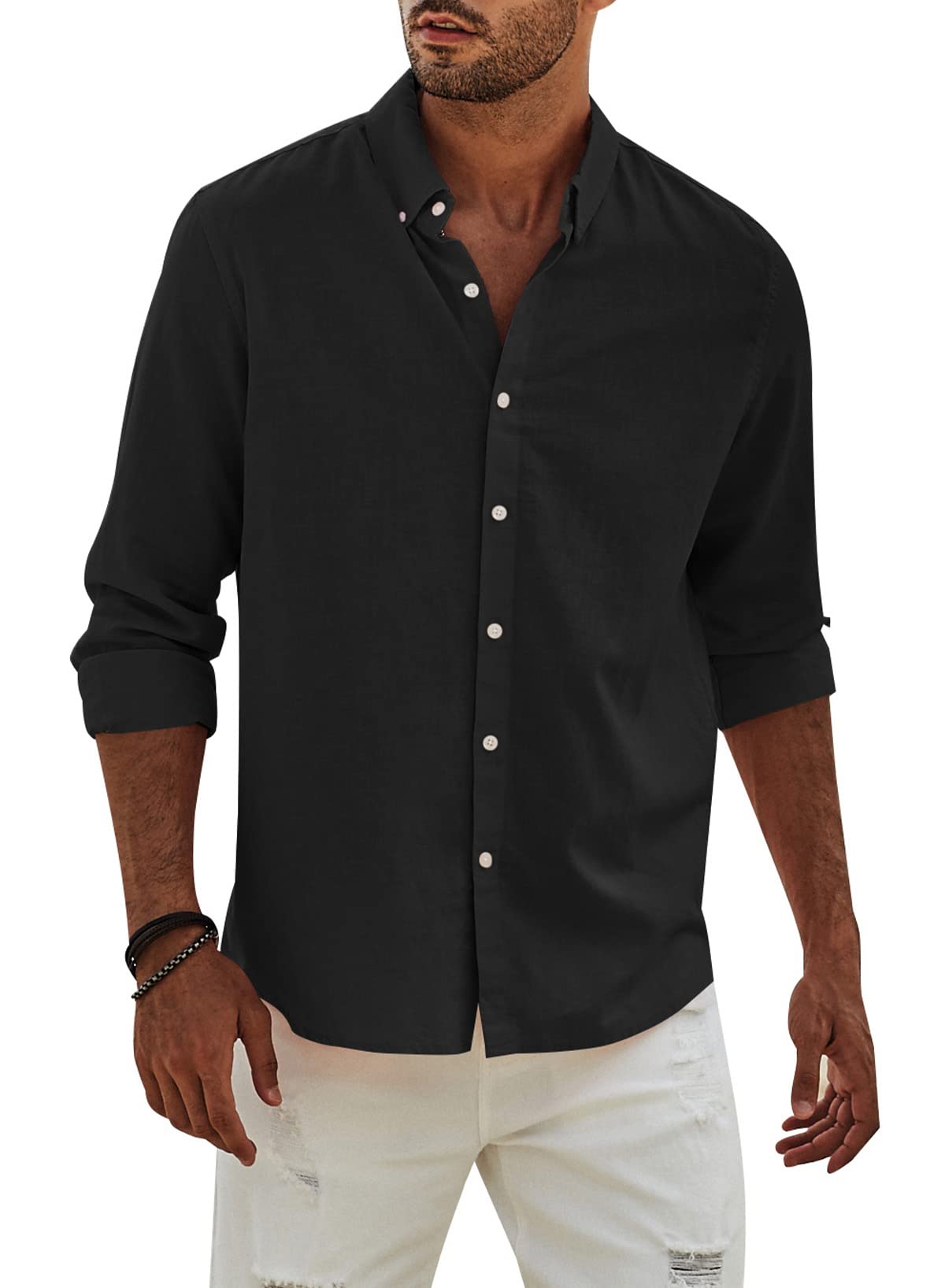 Elegancity Hemd Herren Leinenhemd Langarm Freizeithemd Leinen Shirts Casual Langarmhemd Baumwolle Western Hemden Regular Fit