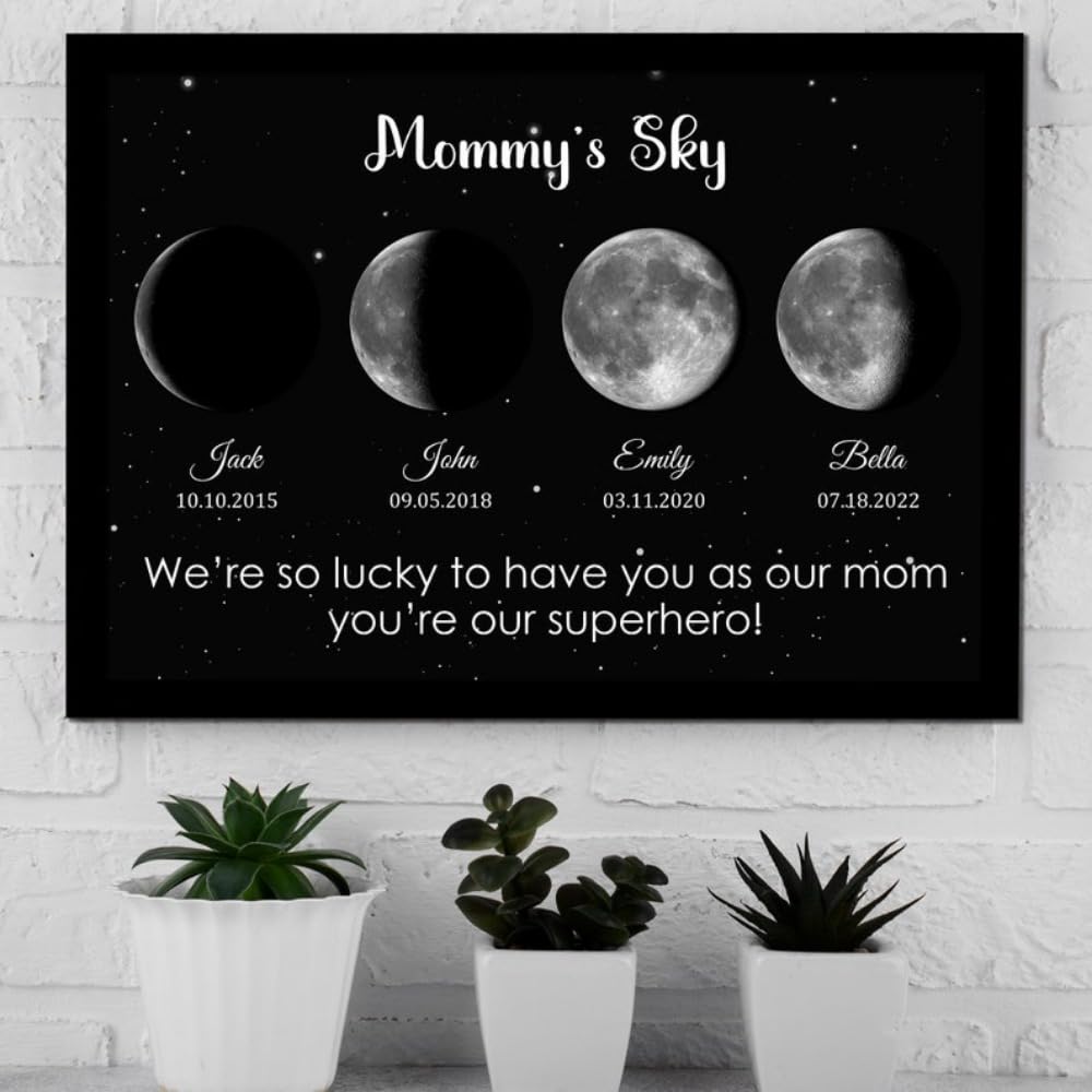 Fase lunar personalizada A3: letrero de nombre familiar con impresión de cielo nocturno