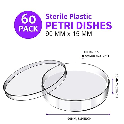 Miniatura 2 de Paquete de 60 placas Petri de plástico estéril con tapa gruesa, 3.543 in de diámetro x 0.591 in de profundidad, 3 rejillas de ventilación