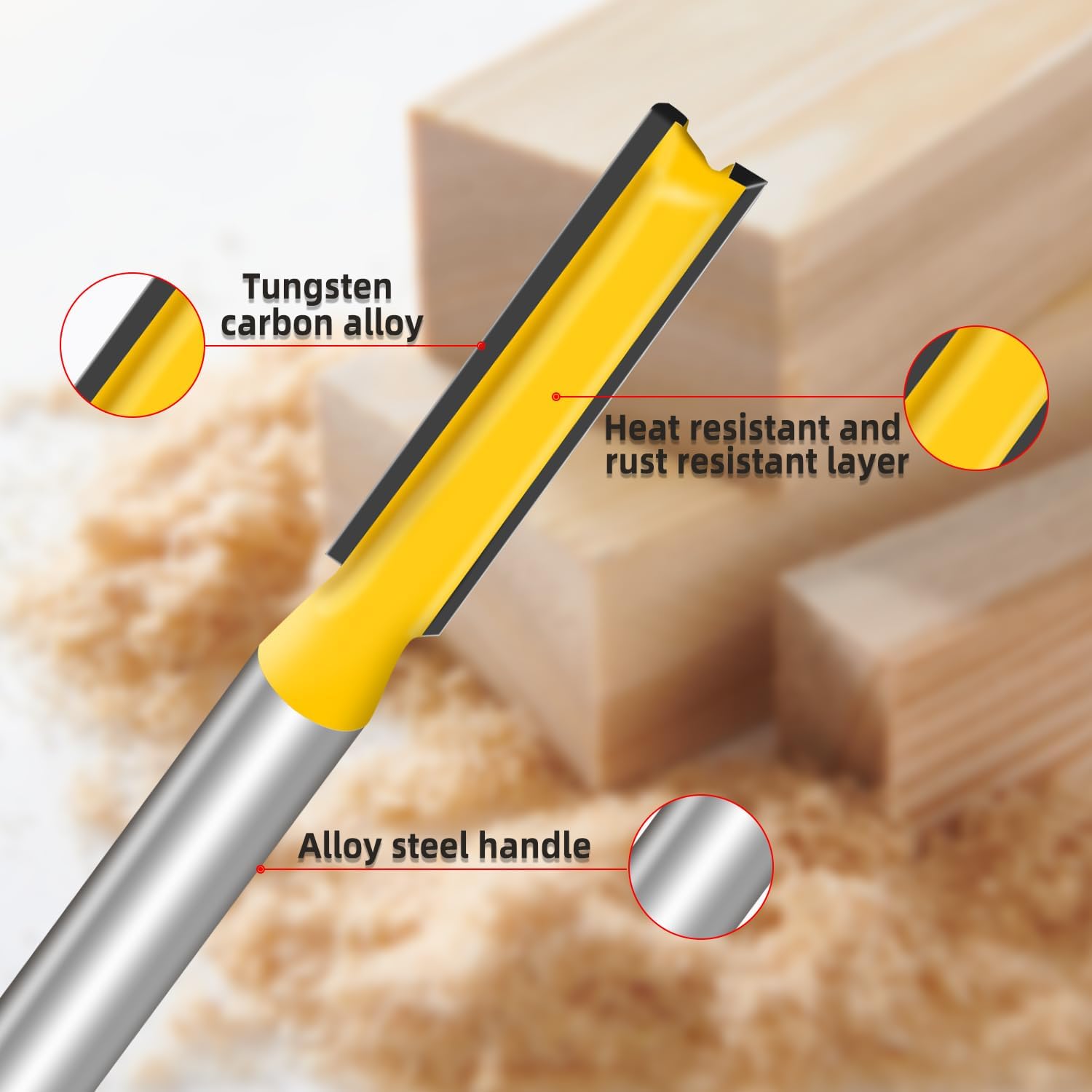 Aopin 1Pcs Lengthening Router Bit 1/2" Cutting Dia 1/2“ Shank Dia 2" Depth Double Flute Straight Bit Carbide for Woodworking Milling Cutter Tool, Yellow