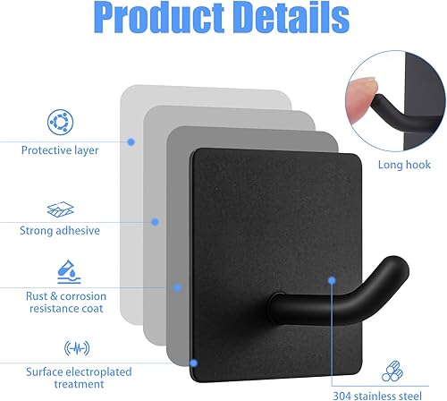 Miniatura 3 de Paquete de 30 ganchos adhesivos para toallas, ganchos de pared de acero inoxidable resistentes para baño, cocina, ducha, sin taladros, a prueba de