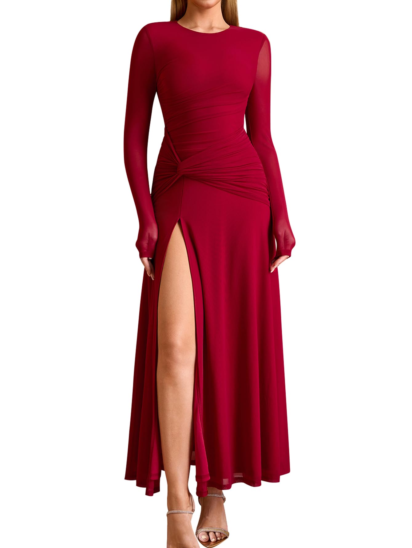 View 1 of [Small Size] KUTUMAI Long Sleeve Ruched Maxi Dress