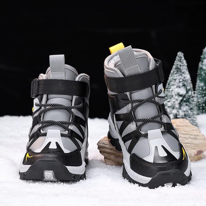 Kids Water Resistant Hiking Boots,Girls Boys High Top Hiking Boots with Steel Buckle Non-Slip,Boys Girls Outdoor Warm Winter Snow Boots suitable for Outdoor Adventure and Trekking3