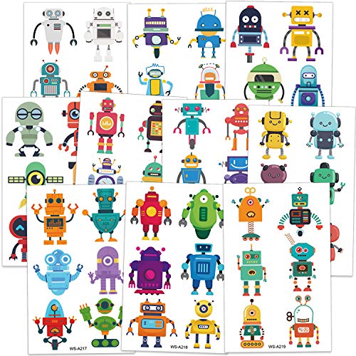 Konsait Robot Temporary Tattoos for Kids, Fake Robots Tattoos Boys Girls Robot Themed Birthday Party Favor Gift Bag Fillers Children Party Decoration Supplies