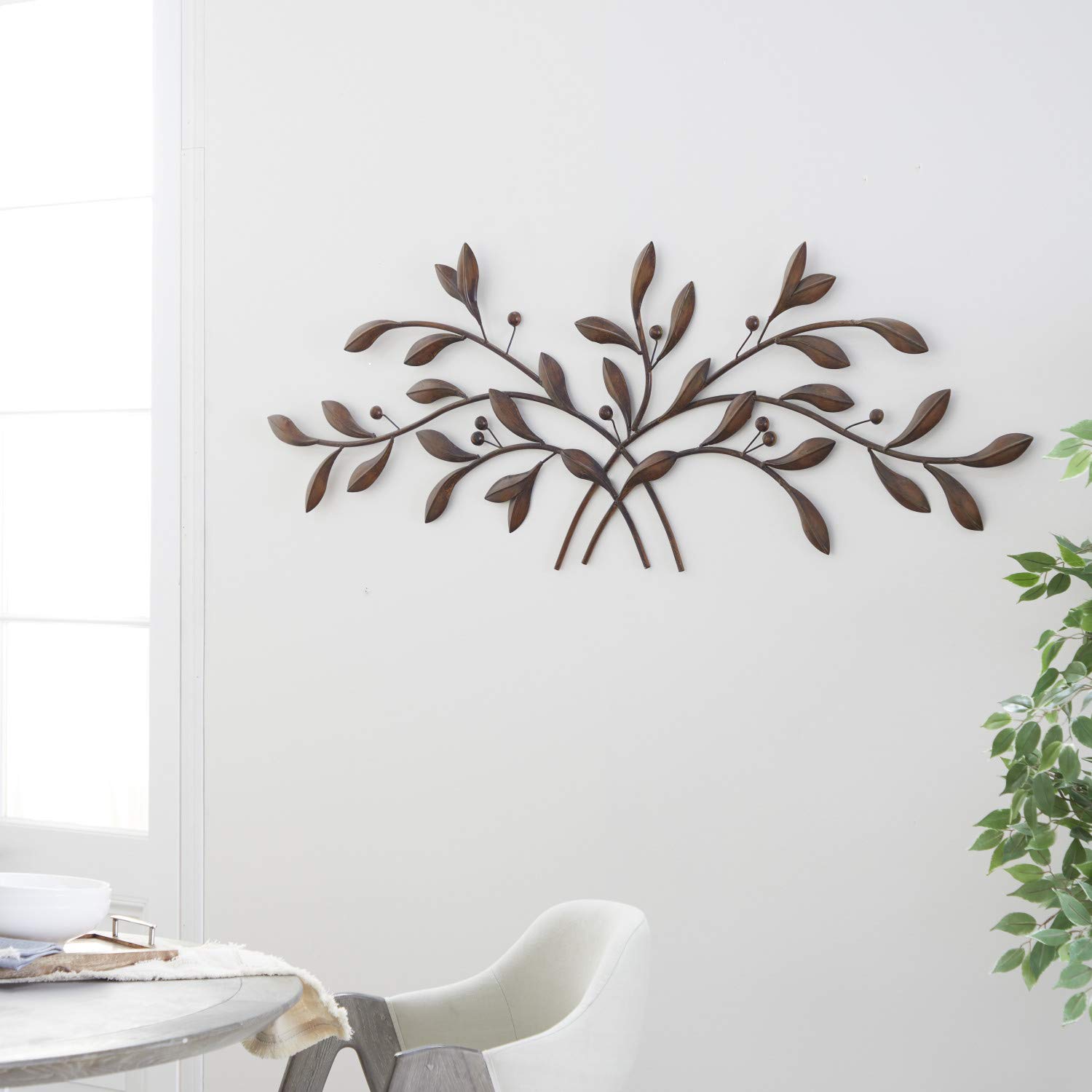 Deco 79 Metal Leaf Wall Decor, 60" x 1" x 22", Brown