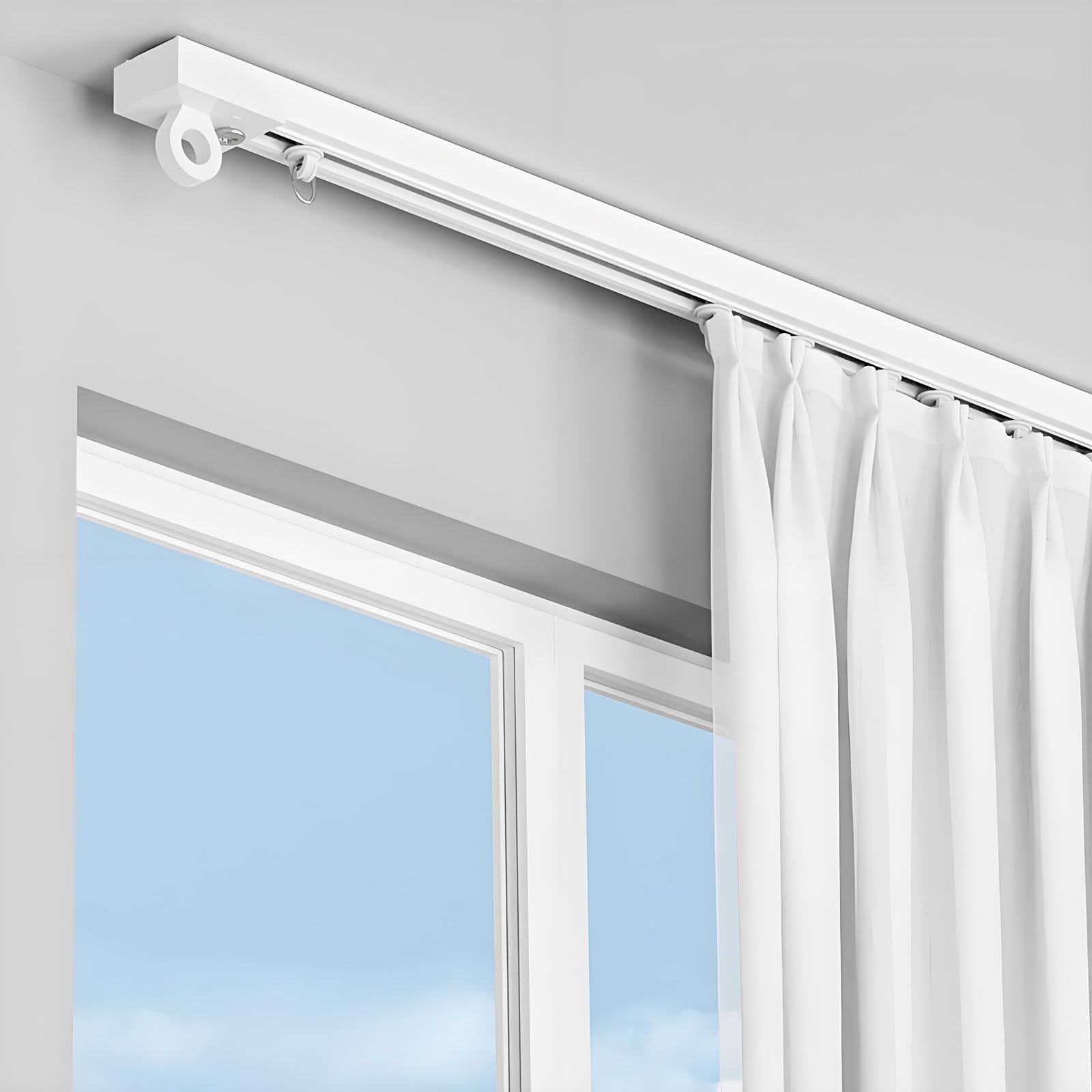Sistema de riel deslizante autoadhesivo para montaje en techo/pared para separadores de habitaciones y cortinas de ducha, fácil instalación, funcionamiento silencioso, solución sin dama, 6 m