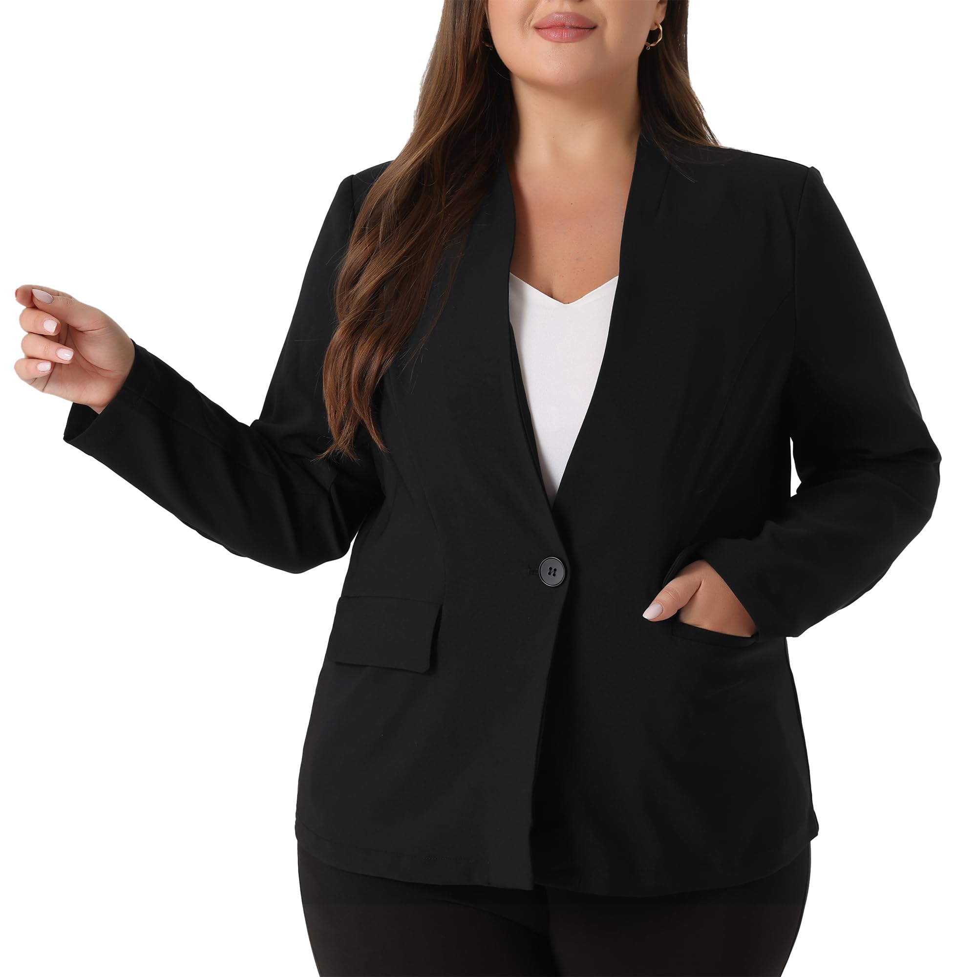 Agnes Orinda Plus Size Blazers for Women Button 2025 Long Sleeve Office Work Business Suit Blazer Jacket