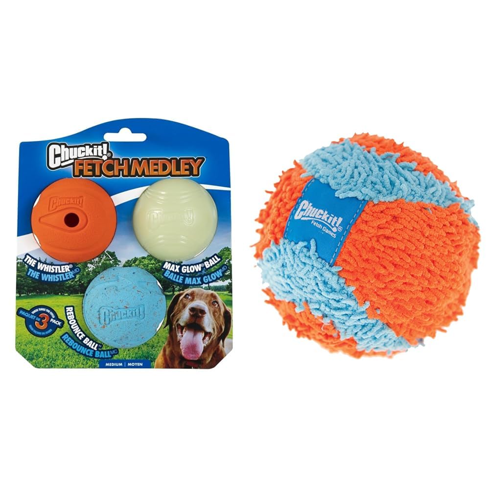 Chuckit Dog Toys Medium 2 5 Inch Pack of 3 for Medium Breeds Includes Whistler Max Glow and