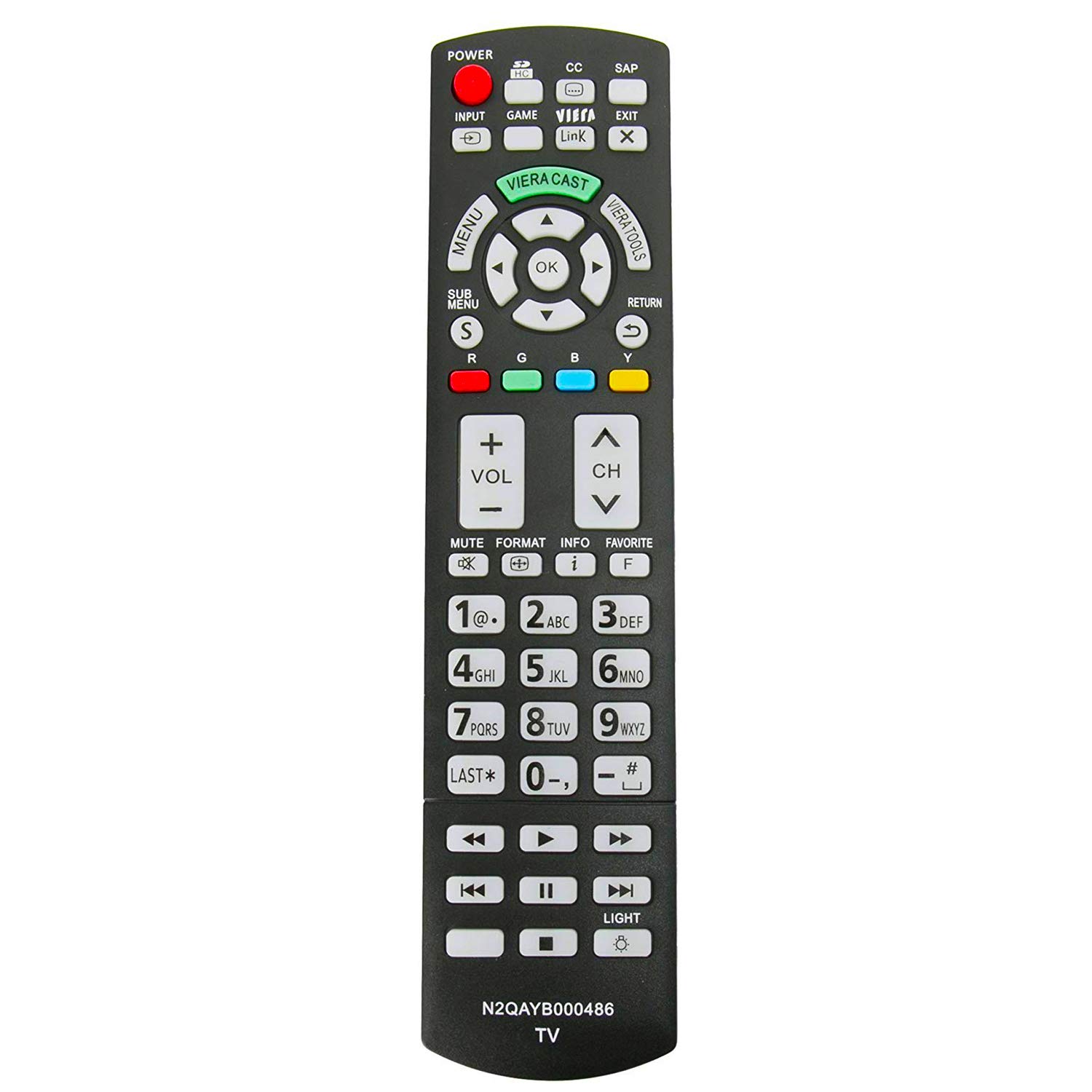 Riry Telecomando Universale Sostitutivo Per Panasonic Viera, Modello N2QAYB000752 (Compatibile Con TX-P42GT30, TX-L32DT30, Ecc.)