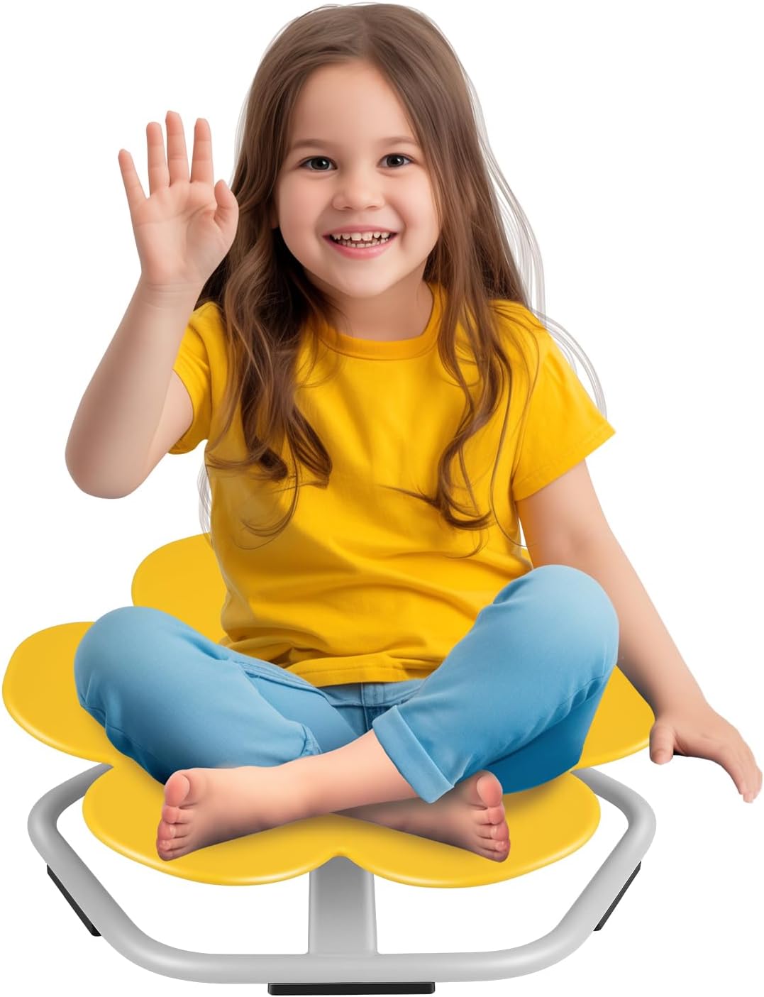 Sensory Toys Kids Swivel Chair, Swivel Chair for Kids, Yellow Metal Base Non-Slip Petal Sit and Spin Seat Balance Chair for Autism Child Age 3+, Regulating Body Balance, Relieve Motion Sickness Symptoms