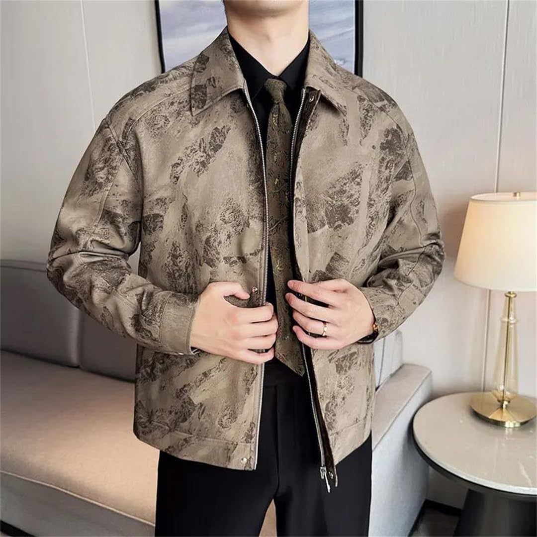 Męska klapa motocyklowa kurtka rowerowa Streetwear Social Business Coats Skórzana kurtka z nadrukiem