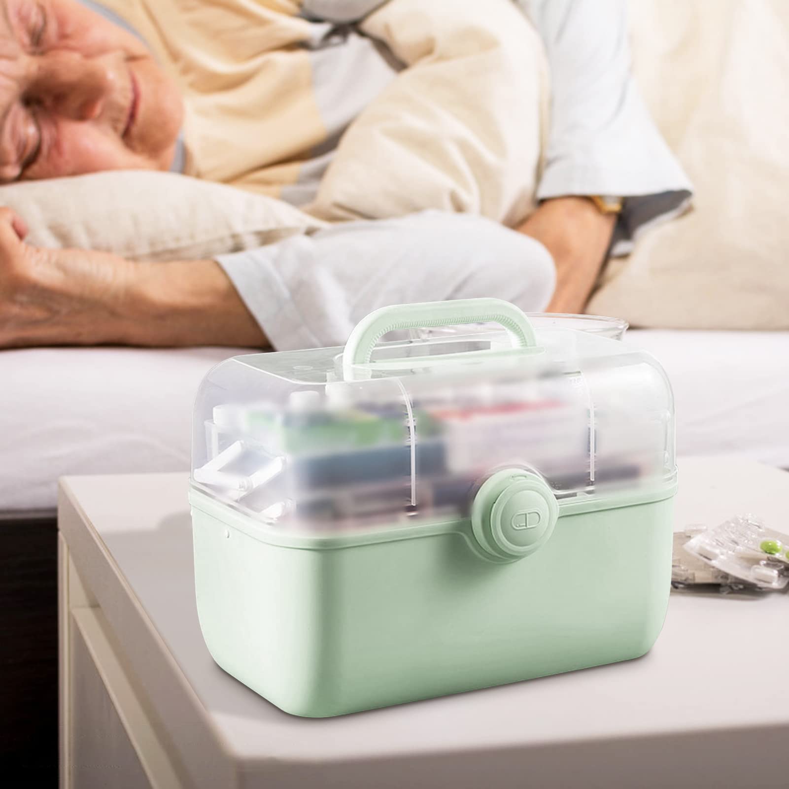 Mihoho Grande scatola per medicinali a 3 strati, organizer per medicinali a 3 livelli, organizer per scatole di immagazzinaggio con scomparti, custodia per kit di emergenza per la famiglia (bianco K