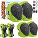 Sports Protective Gear Safety Pad Safeguard (Knee Elbow Wrist) Support Pad Set Equipment for Kids Roller Bicycle BMX Bike Skateboard Protector Guards Pads,(Green)